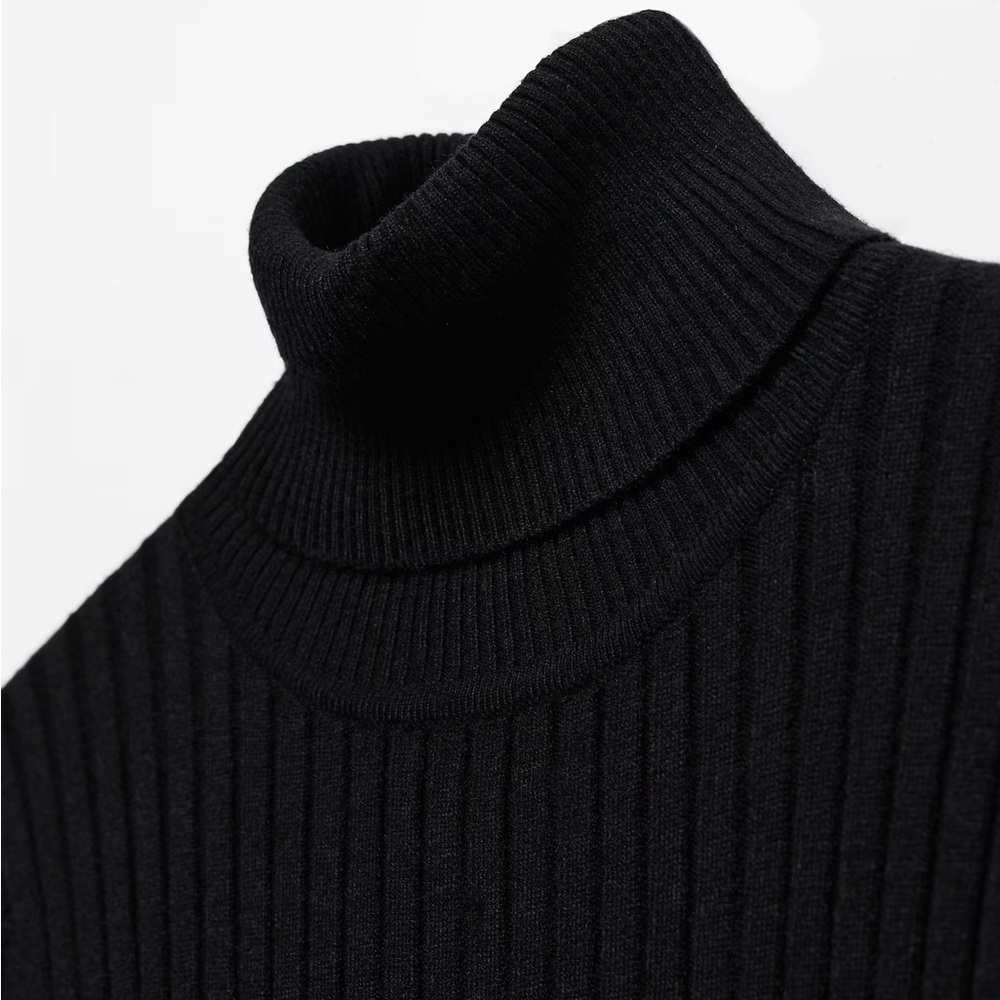 MANGO NWT Black Fine Ribbed Knit Long Sleeve Turtleneck Maxi Sweater Dress XS/ 2 - Picture 5 of 11